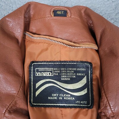 Vintage Montgomery Ward Jacket Men 46T Brown Leather 70s 80s Retro