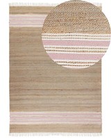 Teppich Jute NatüRlich Beige 160 X 230 Cm Fransen Streifen Rosa Handgewebt Mirza