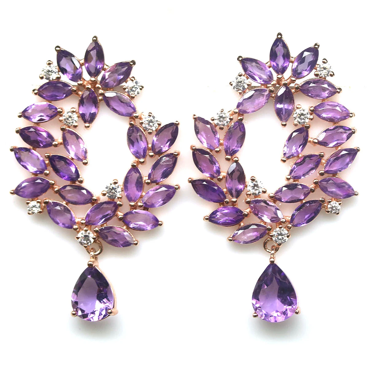 Unheated Purple Amethyst Cubic Zirconia Earrings 925 Sterling