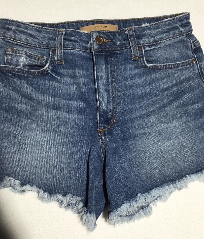 Женские джинсовые шорты с высокой талией Joe's Jeans 27 цвет синий средний стирка искусственно состаренный необработанный подол - Изображение 2 из 4