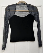 Moda int womens small y2k vintage top velvet sheer crop sweetheart black square