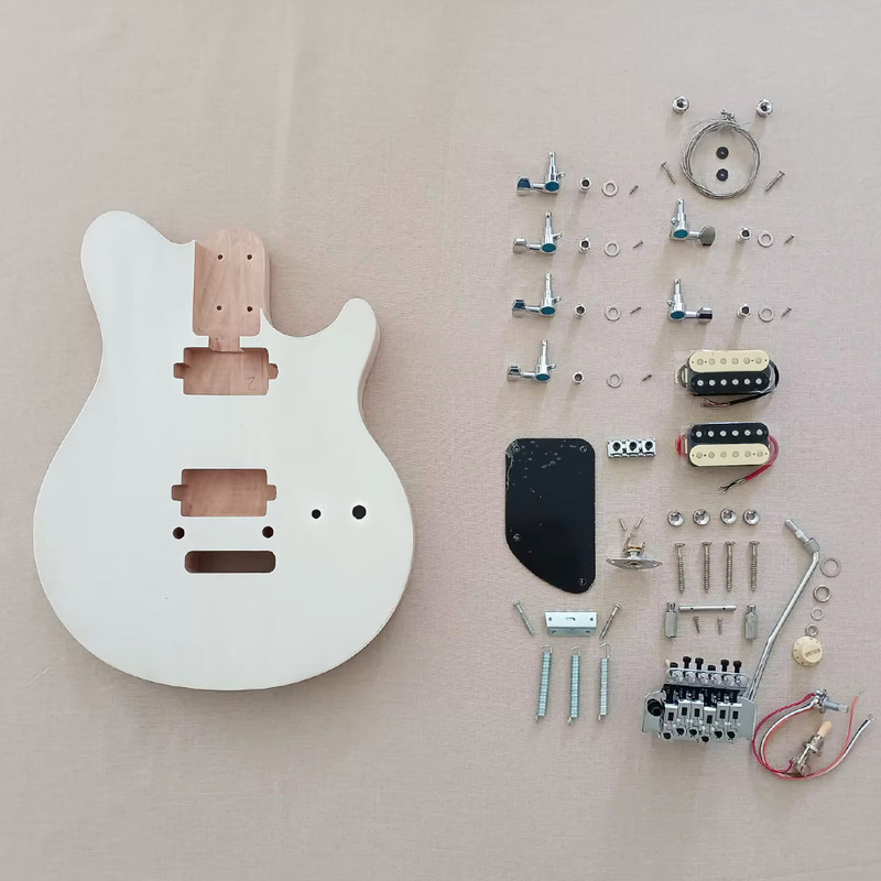 DIY Electric Guitar Unfinished Kit Flame Maple Top Maple Fretboard Neck Bolt On