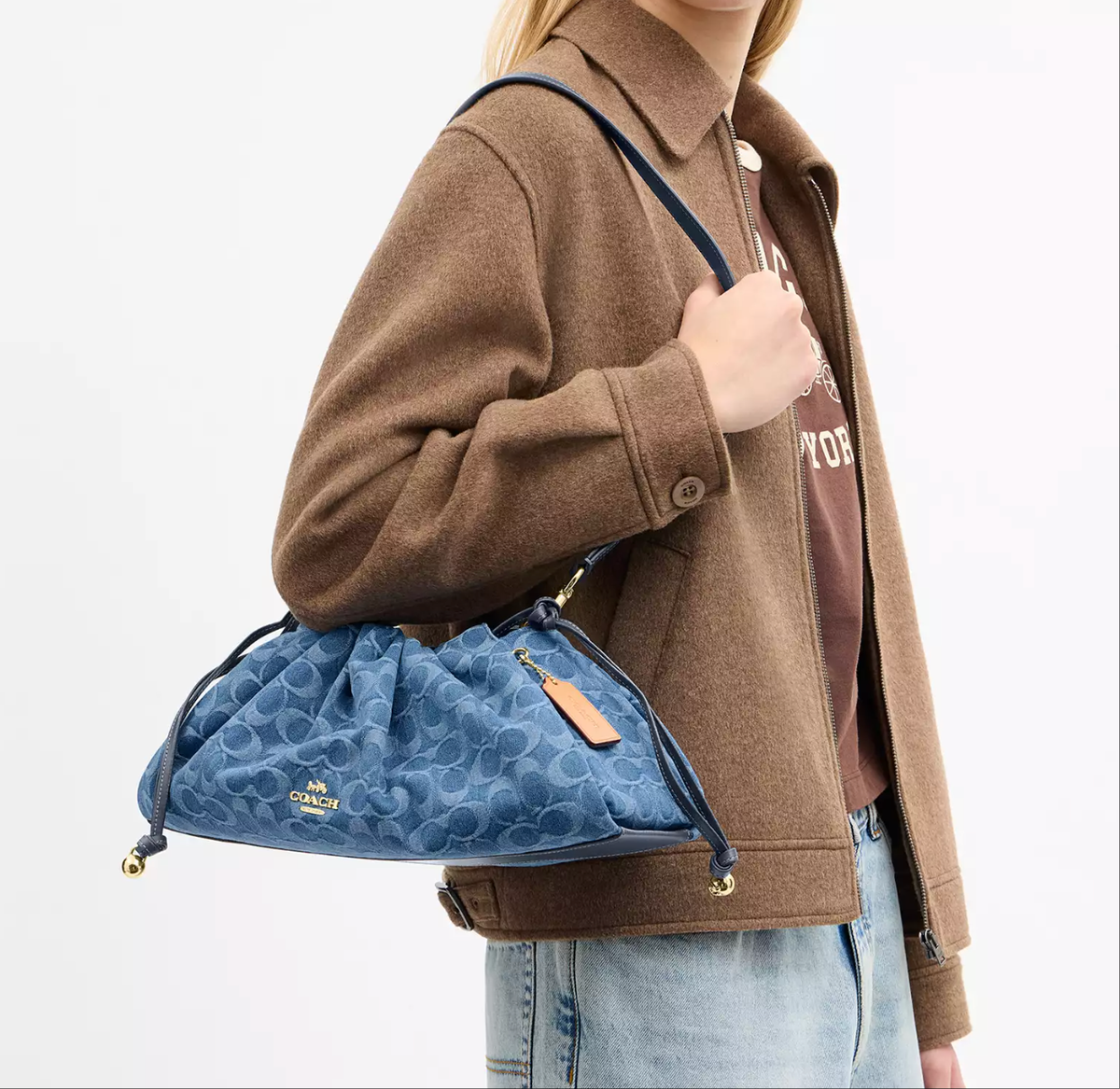 NWT Coach CDB97 Faye Large Shoulder Bag In Signature Denim Gold