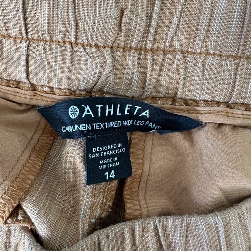 Athleta Wide Leg Pants Womens 14 Siena Beige Cabo Linen Textured 657680 Summer - Picture 9 of 11