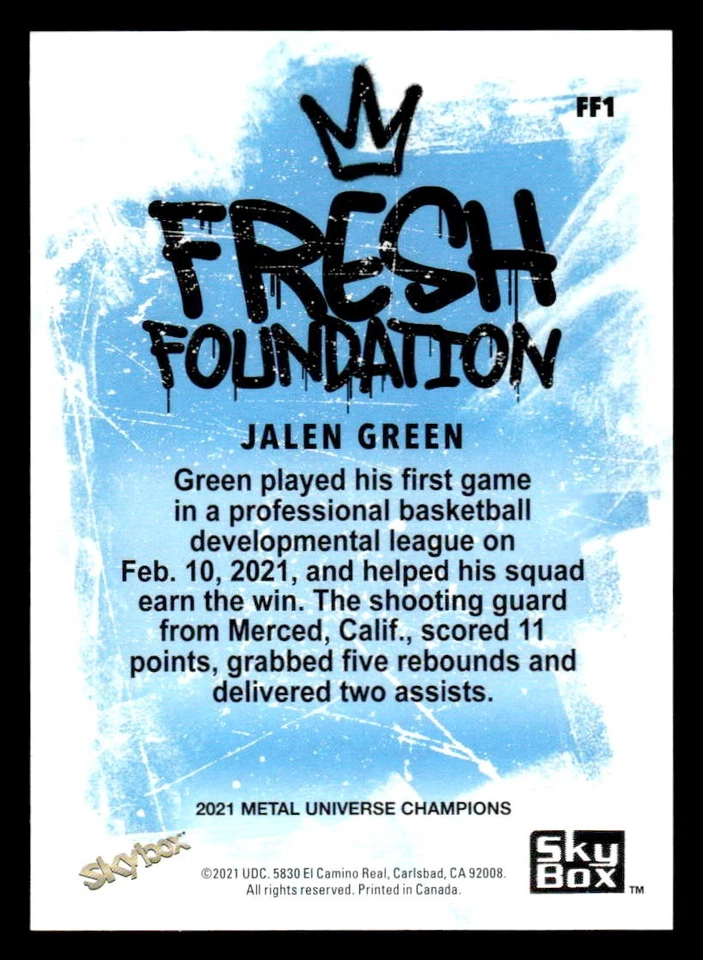2021 SkyBox Metal Universe Champions #FF1 Jalen Green Fresh Foundation Copper - Image 2 of 2