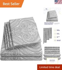 Paisley Grey Queen Sheet Set - 6 Piece Luxury Brushed Microfiber Deep Pocket