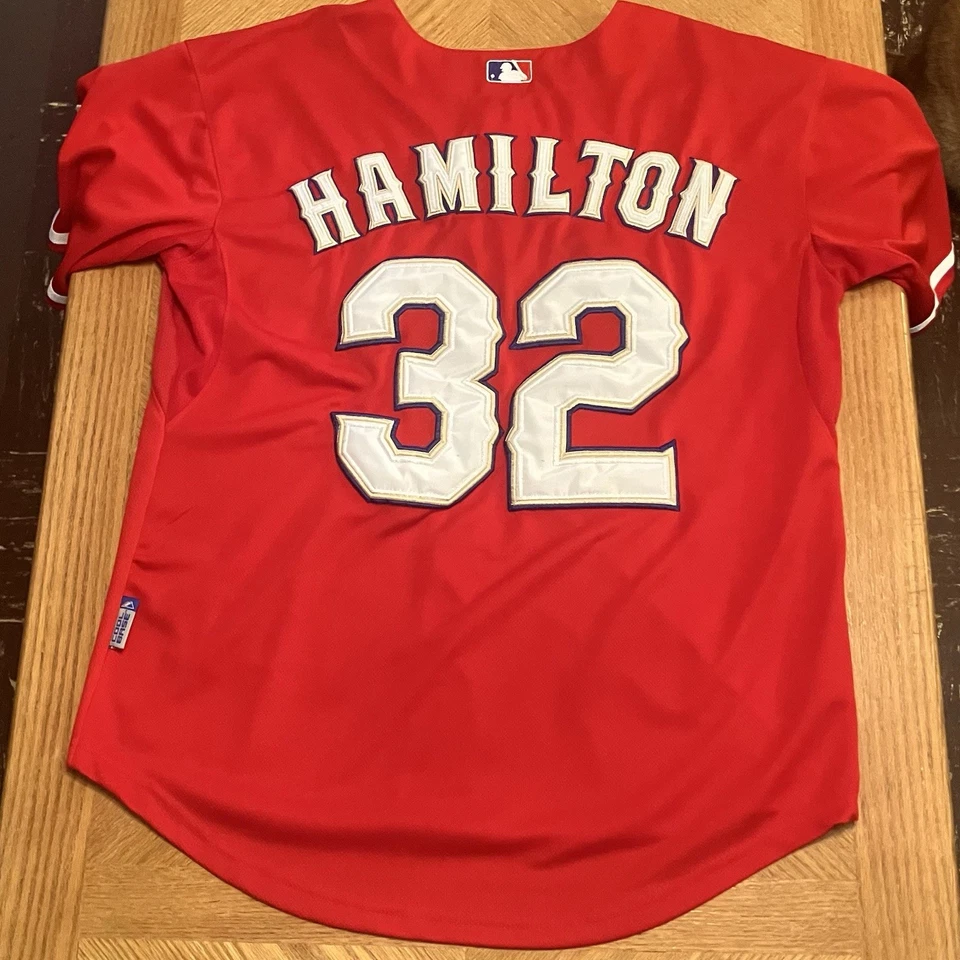 Texas Rangers Authentic Majestic 2010 World Series Josh Hamilton #32 Size XL Red - Image 2 of 4