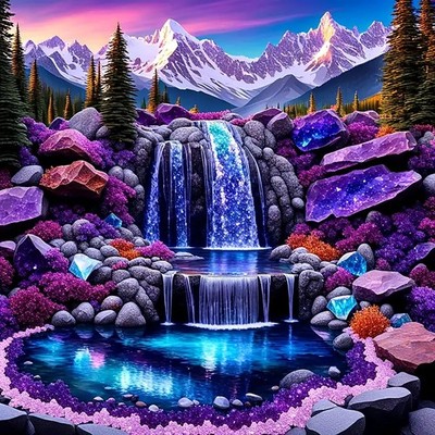 Landscape Waterfall Mountain Diamond Art Painting Kits for Adults, Diamond Paint
