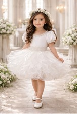 Girls White Christening Flower Girl Birthday Princess Pageant Girl Dress