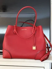 MICHAEL KORS STUDIO, RED Mercer Corner Center Zip Leather Tote Bag Large RV $348