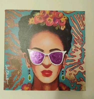 Pop Art Painting Of Frida Kahlo In Sunglasses On Canvas By Sue Elliott - 12x12''