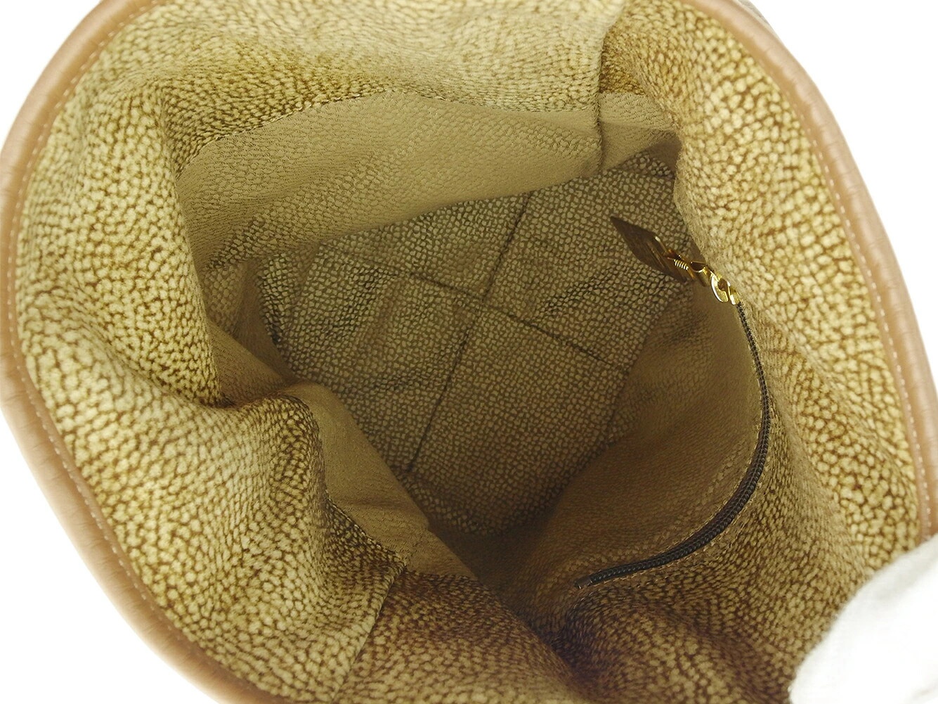Borbonese Shoulder Bag, Quail Pattern, Redwall Tag, Beige, Brown, — image 6