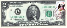1976 $2 Dollar Bill. First Day of Issue. Postmark April 13 1976  California