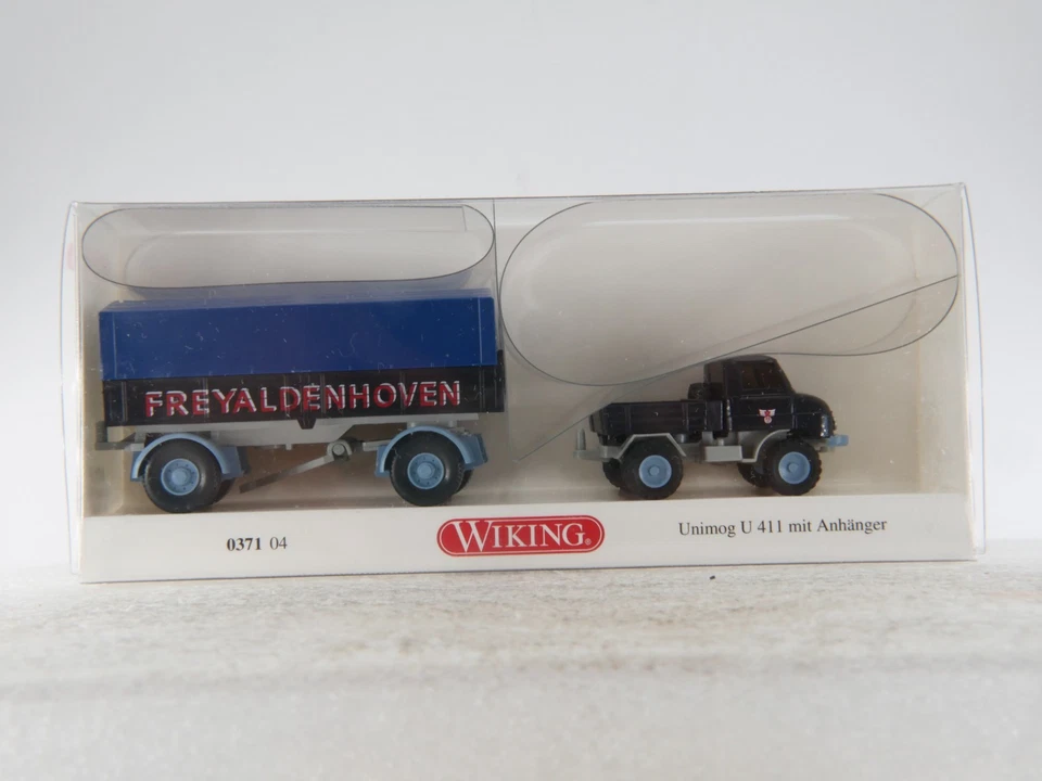 Wiking 1:87 LKW A.S.S H0 Mercedes MB Unimog 411 Anhänger Freyaldenhoven 0371 OVP - Bild 2 von 4