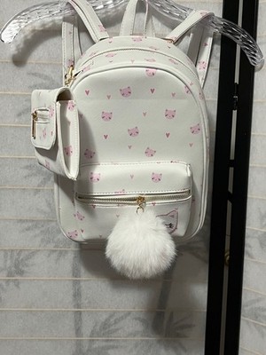UnderOneSky 2-in-1 Cat Print Mini Backpack & Pouch White Pink NWT