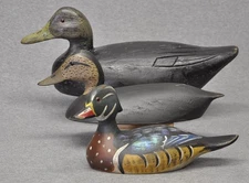 3-DUCK DECOYS DAVIS SIMANDL BLK. DUCK, HORNICK WOOD DUCK, CANADA HOLLOW BLK. DU