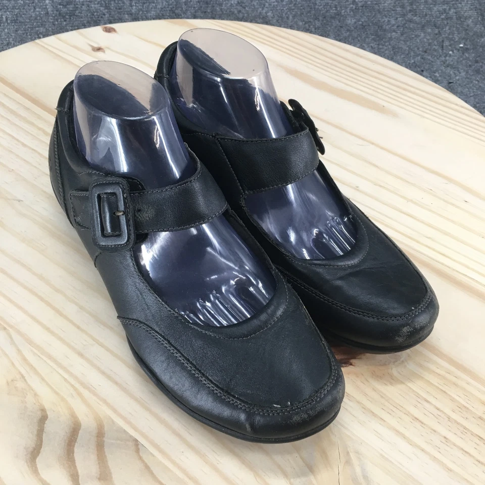 Zapatos Taos para mujer 10 en paso informales cómodos hebilla Mary Jane planos cuero negro Foto 3 de 4