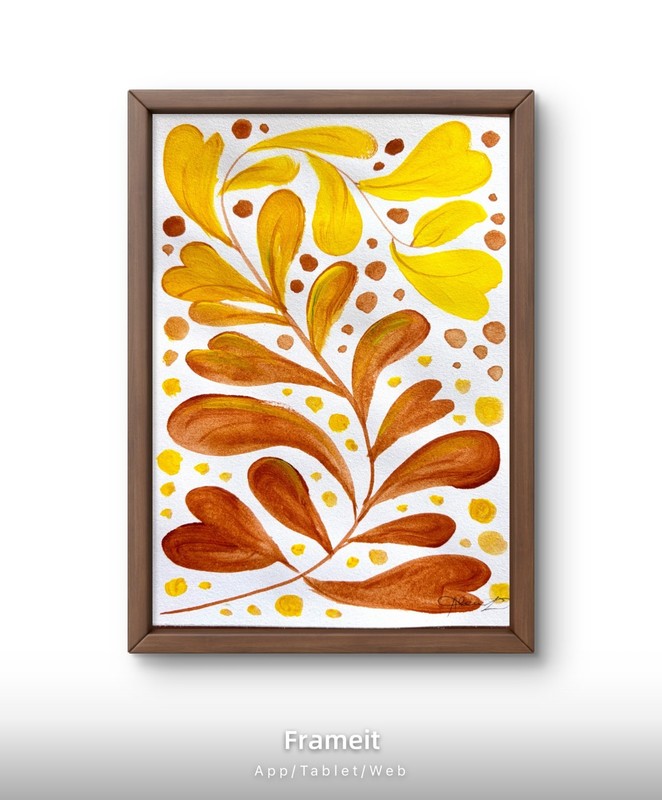 Original Warm Boho Leaves Painting by Alannah Dyer- Art 5x7 in. Brown Plants