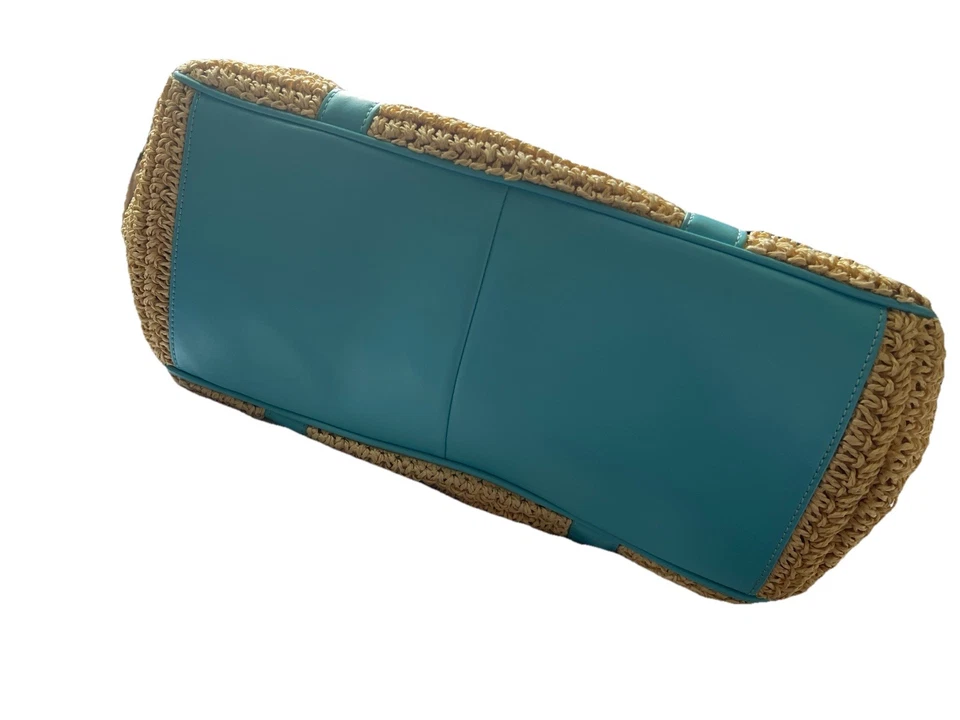 Bolso de Mano Talbots Paja con Borde de Cuero Azul Playa Vacaciones Viaje Foto 3 de 4