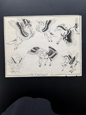 Vintage N. Cartwright Pegasus Unicorn Tattoo Flash Sheet 1986