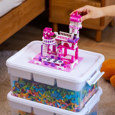 Plastic Storage Box with Building Block Baseplate Lid Toy Craft Organizer Bin