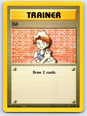 Bill 91/102 Common Base Set Unlimited Pokemon Lightly Played