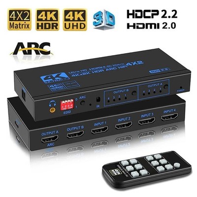 4K 60Hz HDMI 2.0 Matrix Switch 4X2 Switcher Splitter 4 in 2 out Audio Extractor