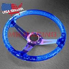 Crystal Steering Wheel Blue 6-holes 345mm Bubble Burnt Spoke Deep Dish Racing Crystal Steering Wheel Blue 6-holes 345mm Bubble Burnt Spoke Deep Dish Racing
