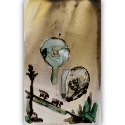 ACEO Original Painting Aliens UFO Animals Extraterrestrial Landscape Fantasy Art