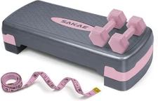Adjustable Height Aerobic Stepper Set, Multiple a. W/ Dumbbells, Pink Grey 