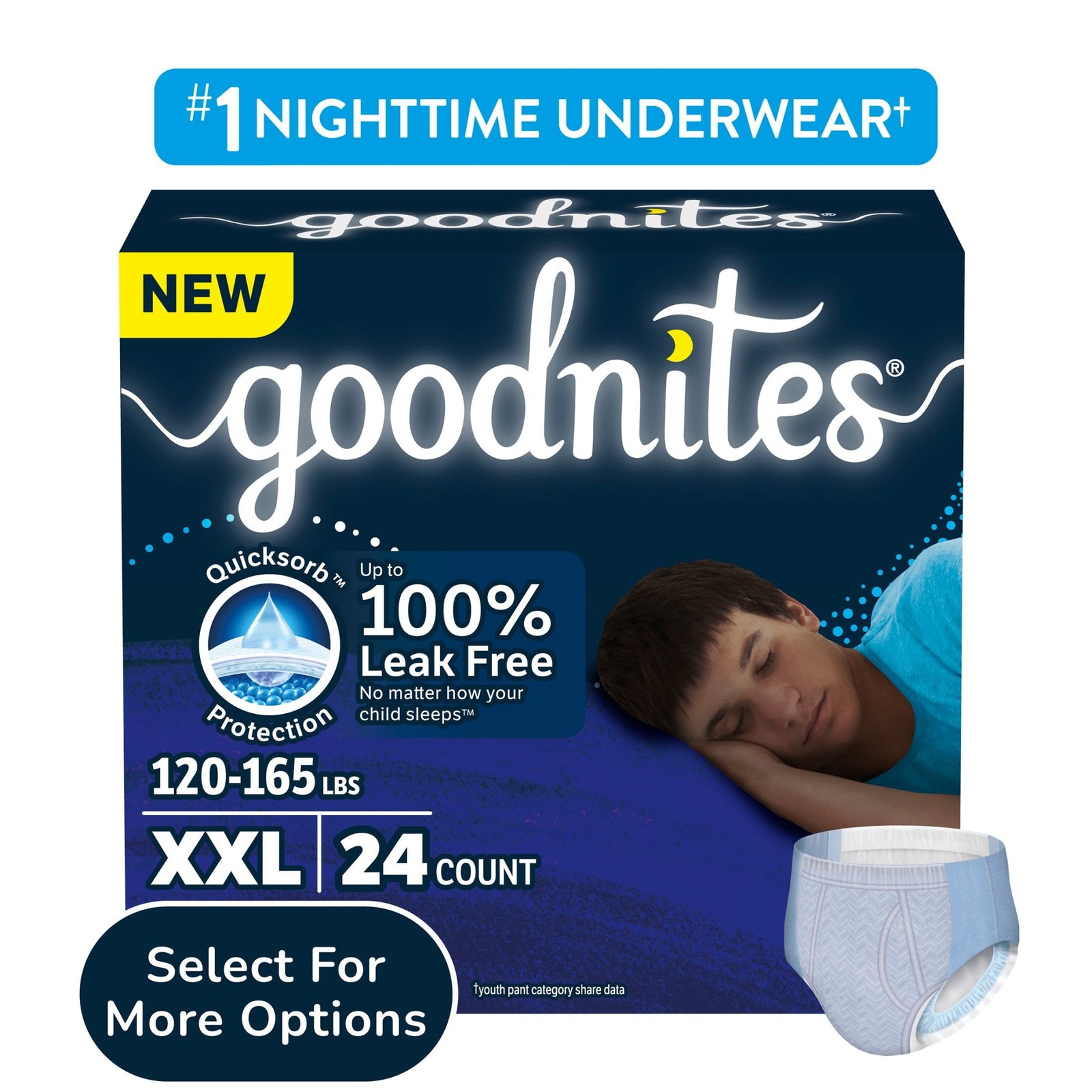 Goodnites Boys' Nighttime Underwear, Size XXL 120-165 lbs, 2