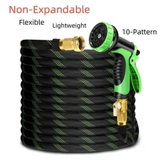 25/50/100/150FT Non-Expandable Lightweight Garden Water Hose 10 Function Sprayer