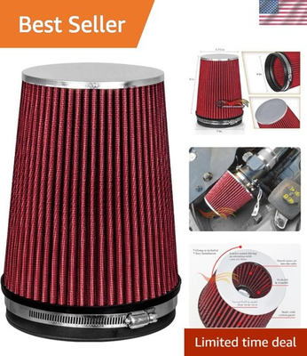 #ad High Air Flow 6quot; Red Truck Air Cone Filter Washable with Stainless Steel Clamp $35.09
