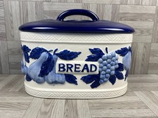 Blue & White Ceramic Bread Bin - Kitchen Storage - Lid - Large - Counter Top