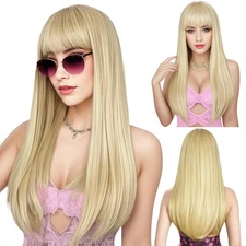 ENTRANCED STYLES Blonde Wig with Bangs, Long Straight Wigs for Women 