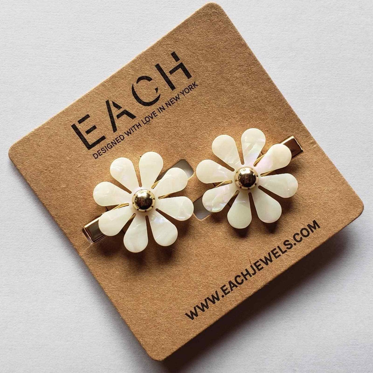 EACH Jewels Hair Clips Barrette Flower 2 Pack Gold & Mother of