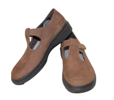 Easy Spirit Womens T Strap Mary Jane Loafer Shoes Sz 7.5 M Brown Nubuck Leather