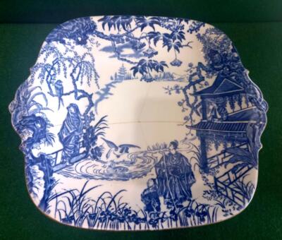 Antike spätviktorianische blaue Chinoiserie Royal Crown Derby chinesisches Muster Schale