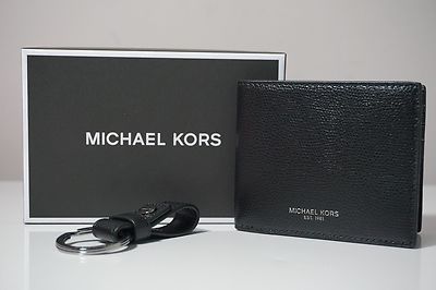 Michael Kors Leather Mens Slim Billfold Wallet W/ Key Fob Set in  