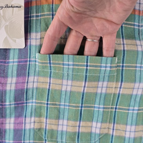 Tommy Bahama Linen Barbados Breeze Top L Stretch Plaid Pastel Flip Cuff Spring - Picture 8 of 24