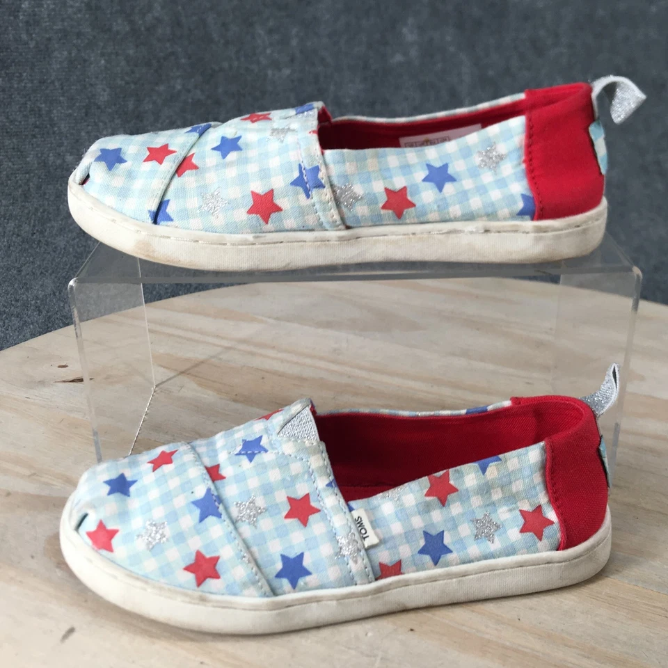Toms Zapatos Niños 13.5 Niñas Alpargata Guinga Mocasín Sin Cordones Planos Tela Azul Foto 2 de 4