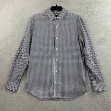 GAP Shirt Men Medium Navy Blue Gingham Check Long Sleeve Button Up Lightweight