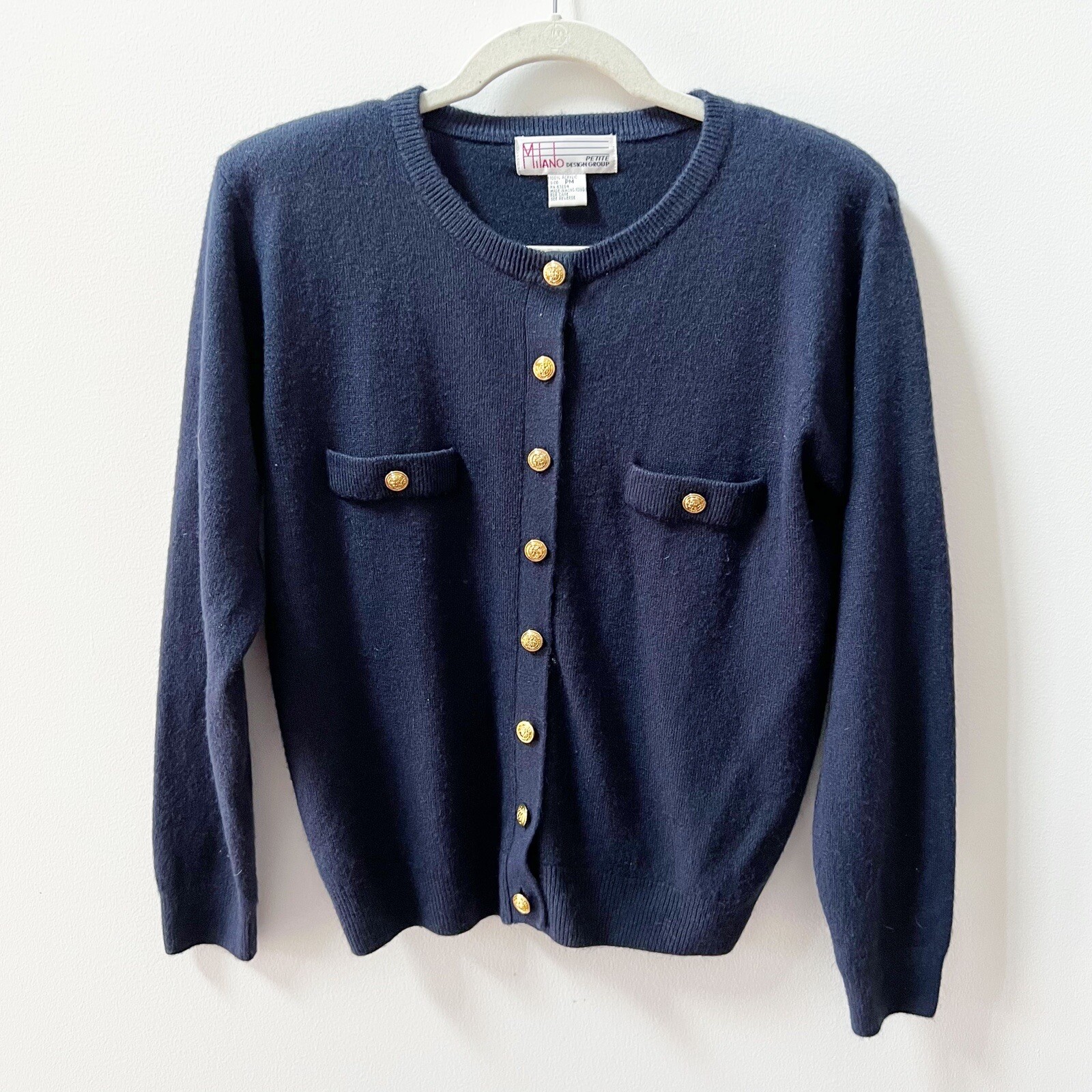 Vintage Navy Blue Womens Cardigan Sweater Gold Buttons Academia Sz Medium  Petite | eBay