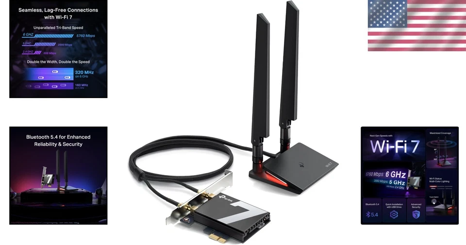 Advanced WiFi 7 PCIe Card with Multi-Directional Antennas - Ideal for Gaming - Image 2 of 4