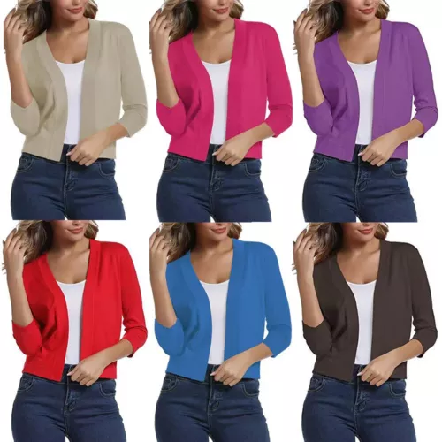 Women Short Coat Slim Fit Classic 3/4 Sleeve Short Bolero Shrug Sweater Cardigan - Bild 7 von 23