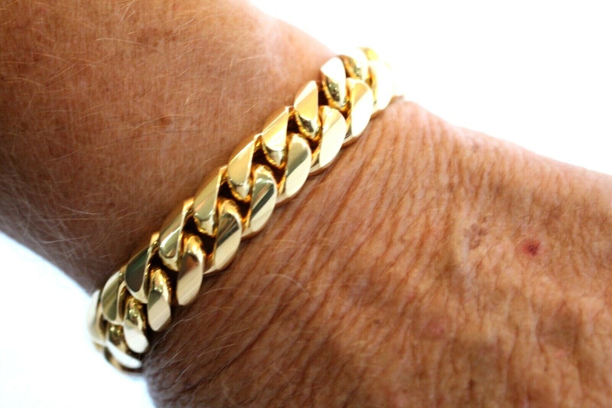 10K Yellow Gold Solid Mens 13mm Miami Cuban Link Bracelet 10K Yellow Gold Solid Mens 13mm Miami Cuban Link Bracelet