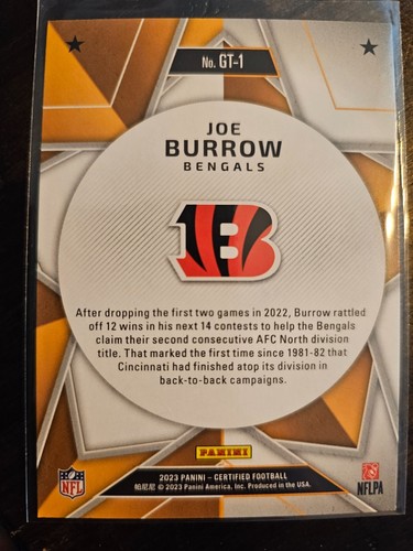 2023 Panini Certificato Joe Burrow Gold Team #GT-1 - Foto 2 di 2