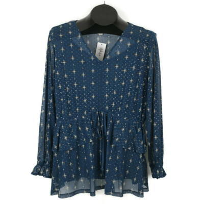 Style & Co Printed Mesh 2-Piece Long Sleeve Top Women's Plus Size 1X V-neck NWT