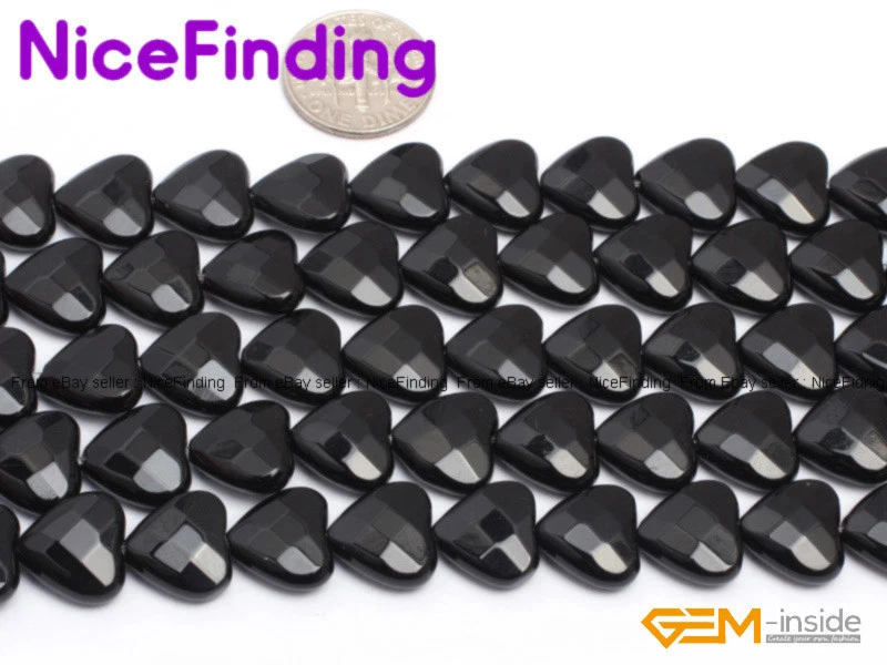 Piedras preciosas naturales facetadas corazón ágata negra ónix cuentas sueltas fabricación de joyas 15" Foto 4 de 4