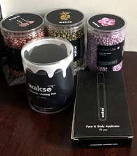 Wakse At Home Waxing Kit:Wax Beans:lilac, gold,rose,Reusable Melting Pot, Sticks